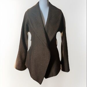 Searle Women’s Black/Brown Striped Wool Bell Sleeve Coat size 2